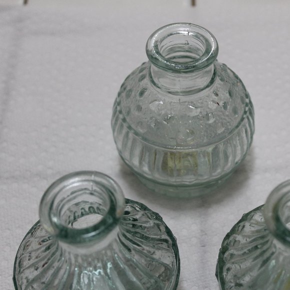 Authentic Recycled Glass Mini Bottles Textured Green Set of 3 Made in Spain - Picture 4 of 11